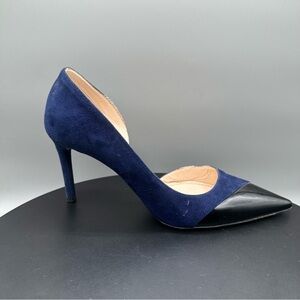 Prada Suede Leather D’Orsay Pump Stiletto Cap Toe Women 36.5 Navy/Black